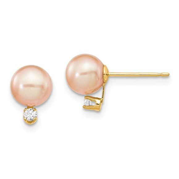 14k Yellow Gold 6mm Pink Round Freshwater CultuPearl .06ct Diamond Post Earrings,All Products : American Fashion Style Bags On Sale